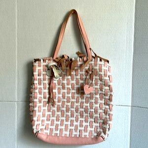 Vol Leather Woven Tote.  Pink and White Basket Weave.  Super cute and summery.